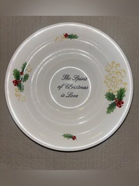 Vintage ATICO Christmas Serving Bowl The Spirit of Christmas is Love Holly Gold